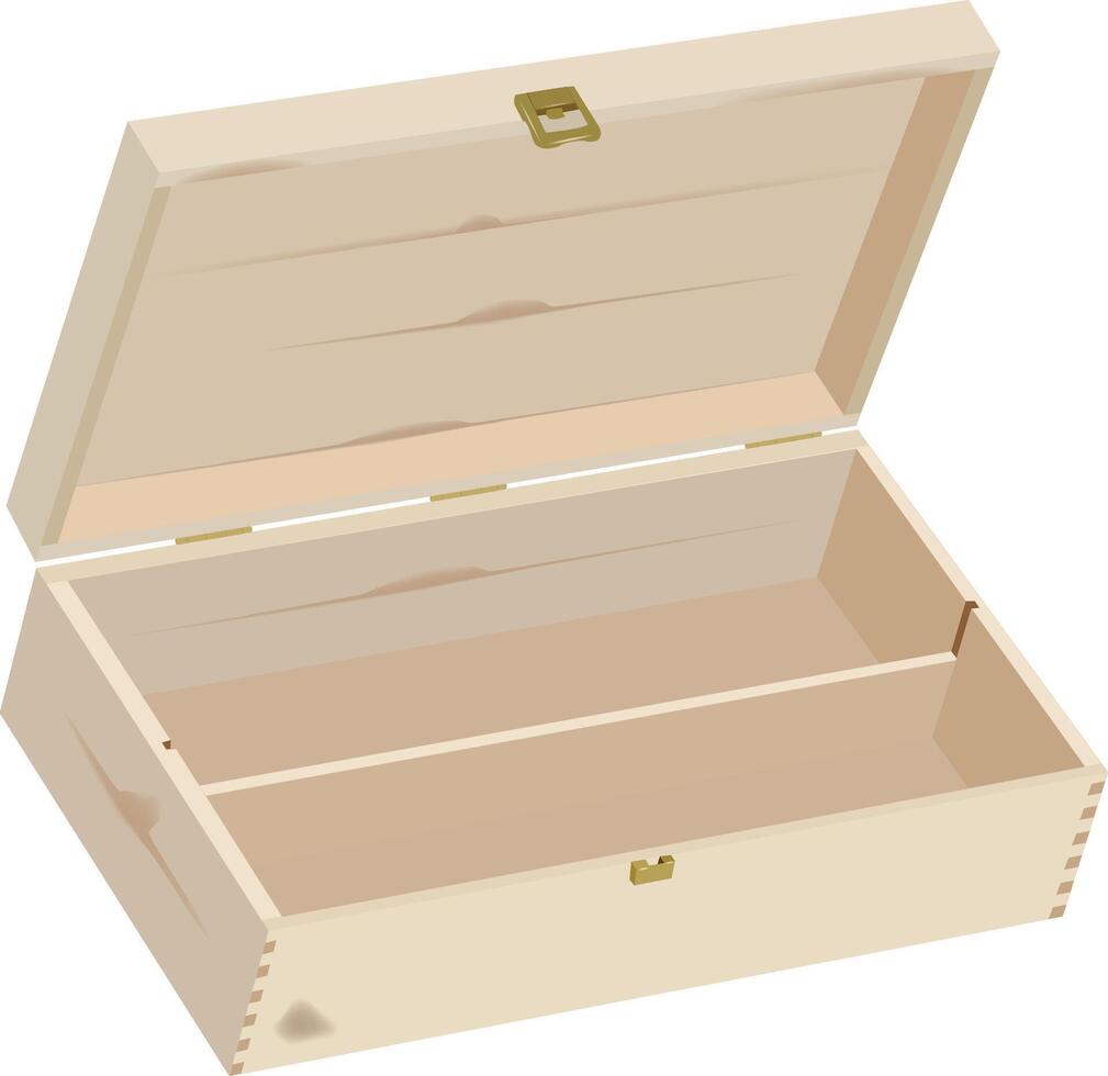 An open wooden box with two compartments vector