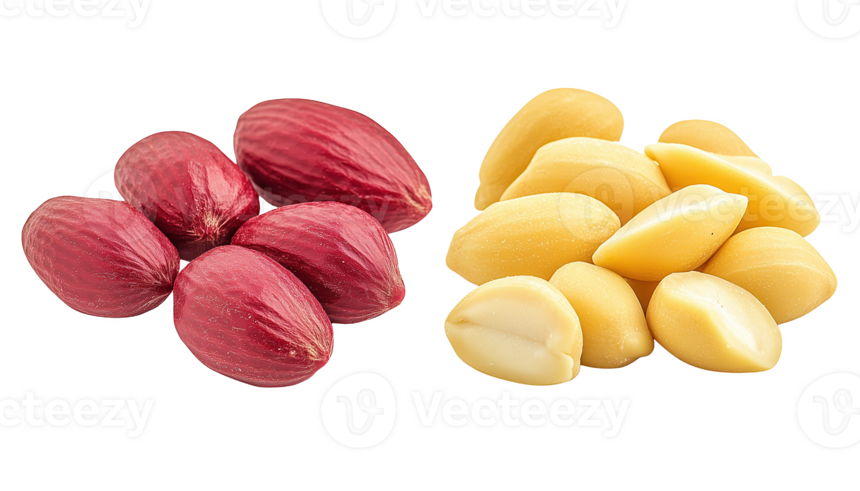 Colorful assortment of red and yellow peanuts showcasing unique shapes and textures png