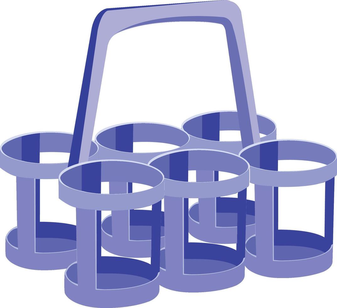 A blue plastic basket with six cups in it vector