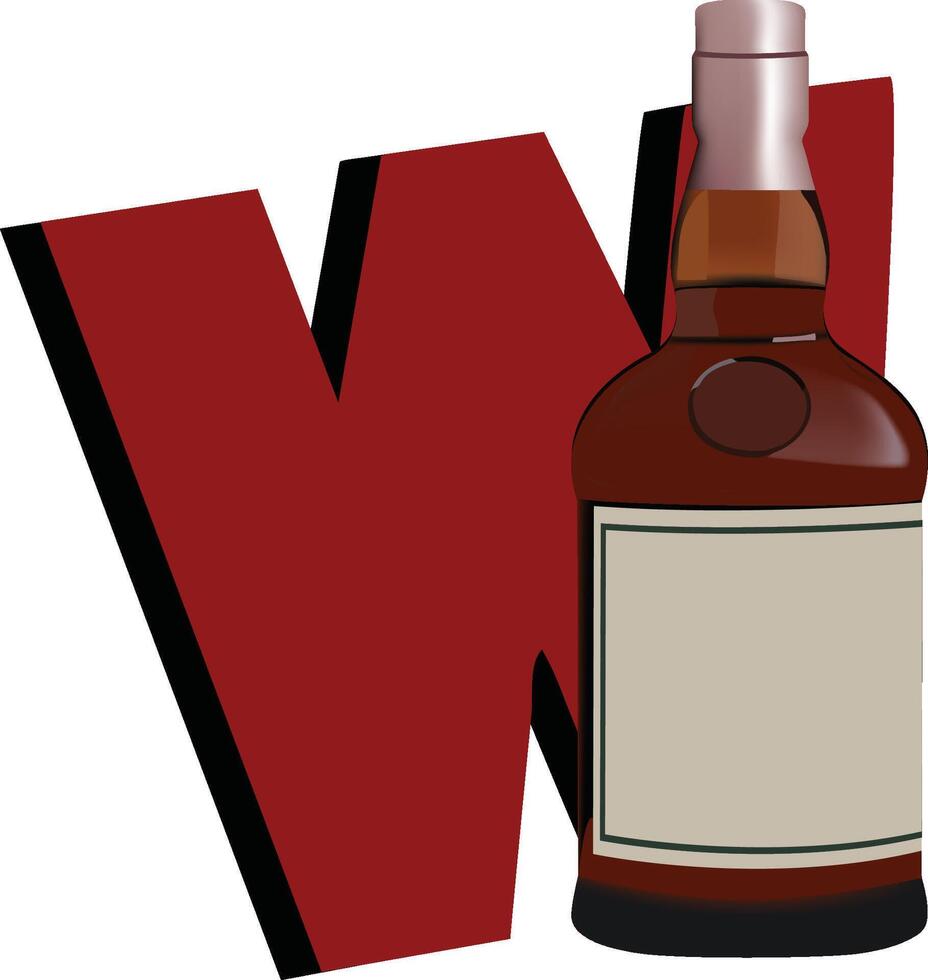 Whiskey bottle winning next to a big red w letter vector