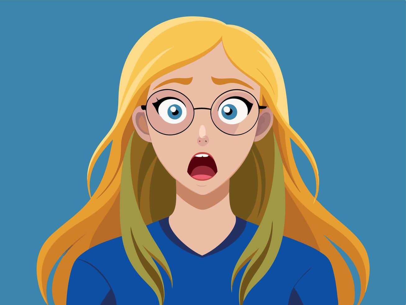 Shocked blond woman wearing glasses showing fear and surprise, vector