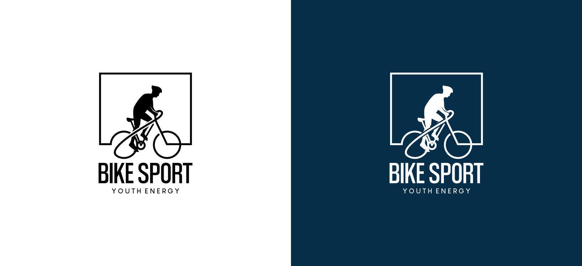 Bicycle sports logo design, silhouette of a person riding a bicycle with the concept of one line in a box vector