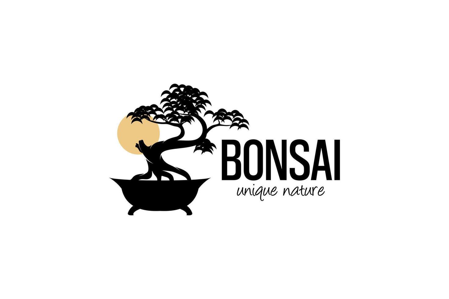 Unique and beautiful natural bonsai tree logo design, vintage art tree silhouette vector
