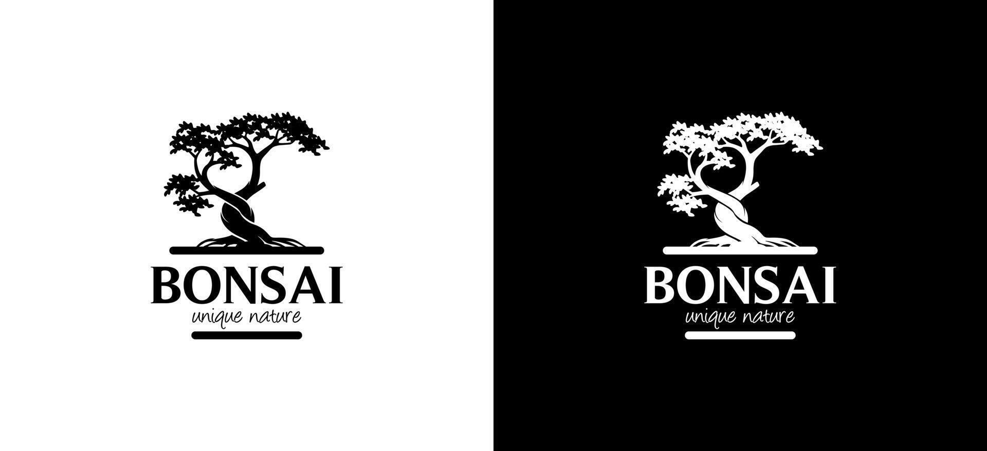Unique and beautiful natural bonsai tree logo design, art tree silhouette vector