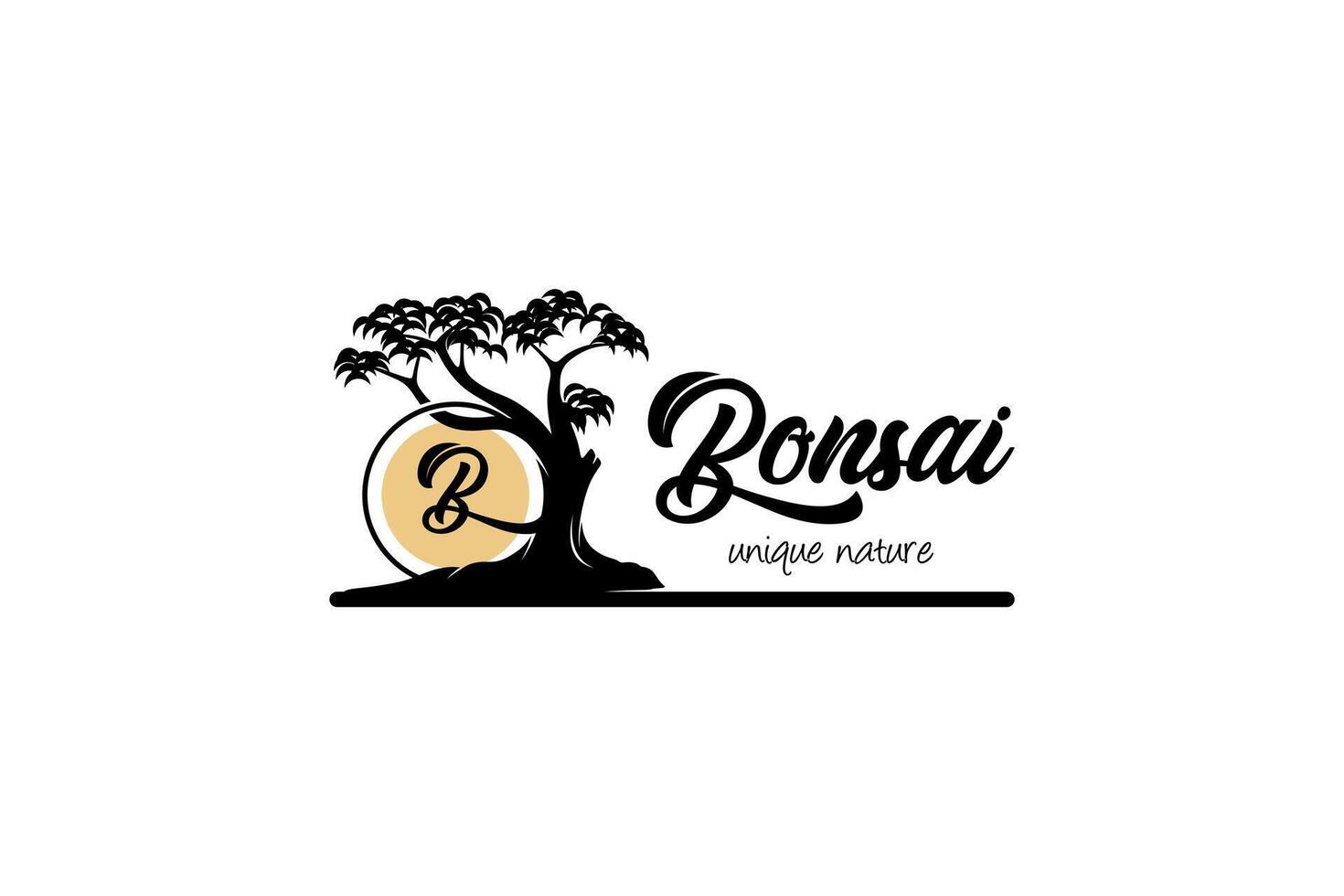 Unique and beautiful natural bonsai tree logo design, abstract art tree silhouette vector