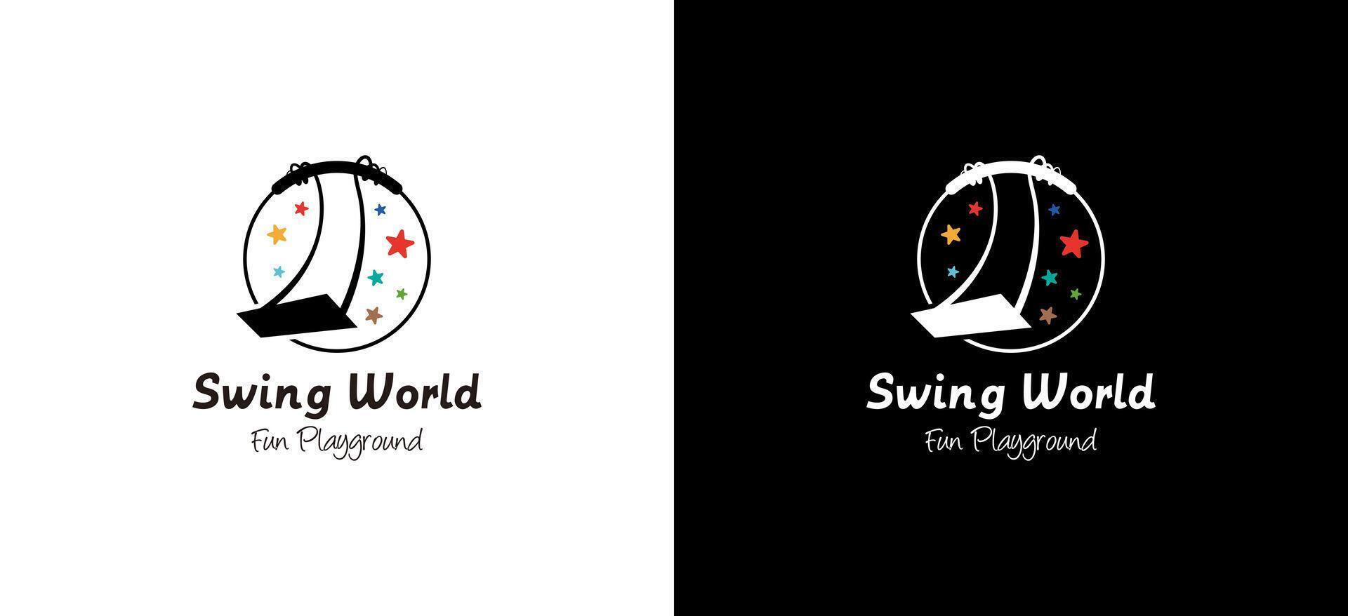 Garden sitting swing logo design with a playground concept full of stars vector