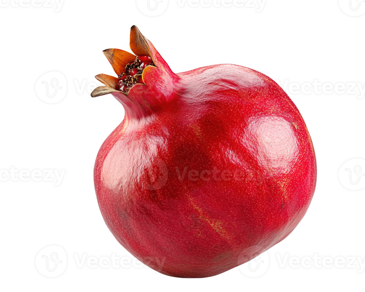 Vibrant red pomegranate resting under bright natural light png