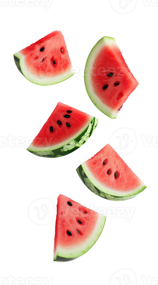 Floating watermelon slices create a refreshing summer atmosphere in bright daylight png