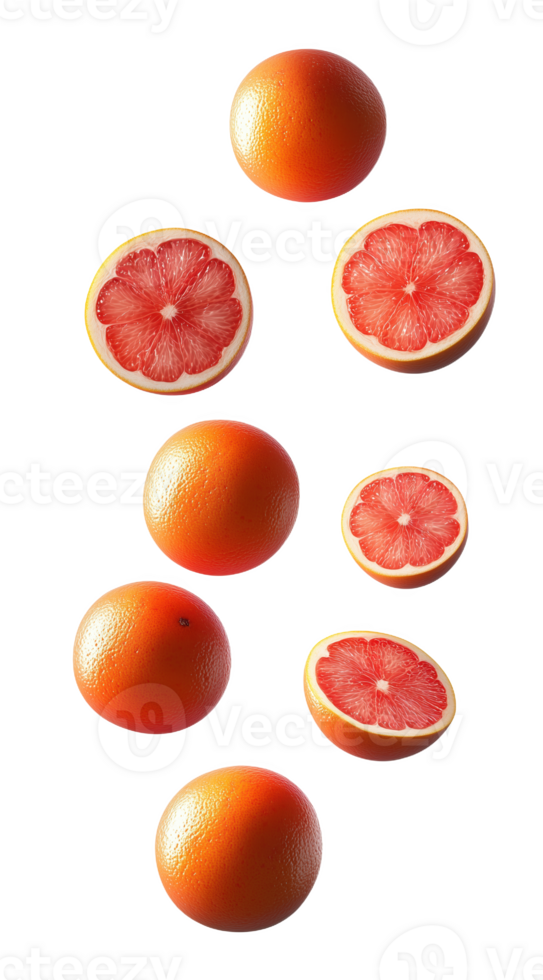Floating red grapefruits defy gravity in a whimsical still life display png