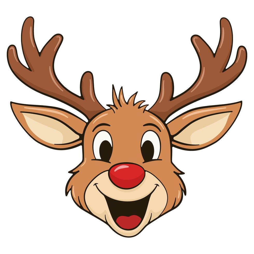 Reindeer with red nose. Cartoon illustration vector
