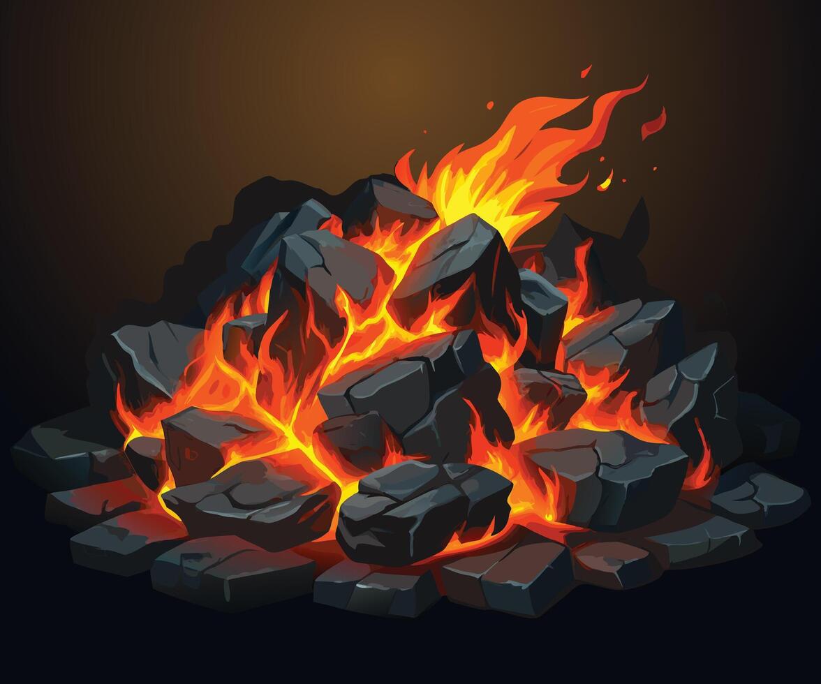 burning wood coal vector