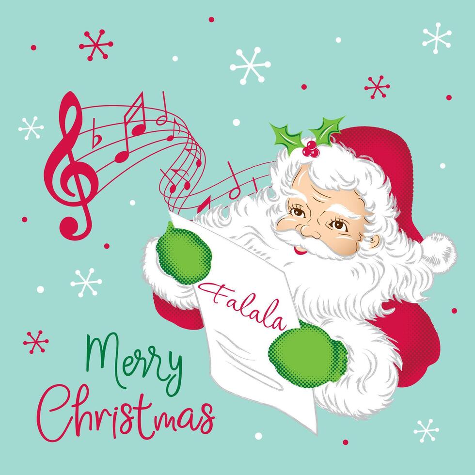 Singing Santa Clause Isolated with Merry Christmas Wording and Musical Notes- Christmas Santa Design vector
