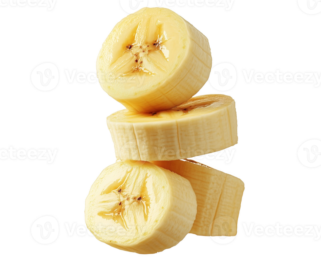 Delightful dessert perfectly halved bananas stacked creatively on a plain background png