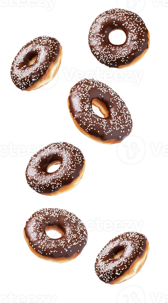 Chocolate doughnuts with white sprinkles, ideal for any sweet celebration png