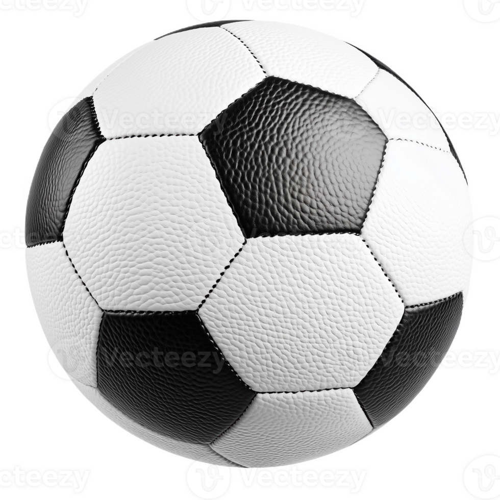 A timeless black and white leather soccer ball resting in pure simplicity and elegance png