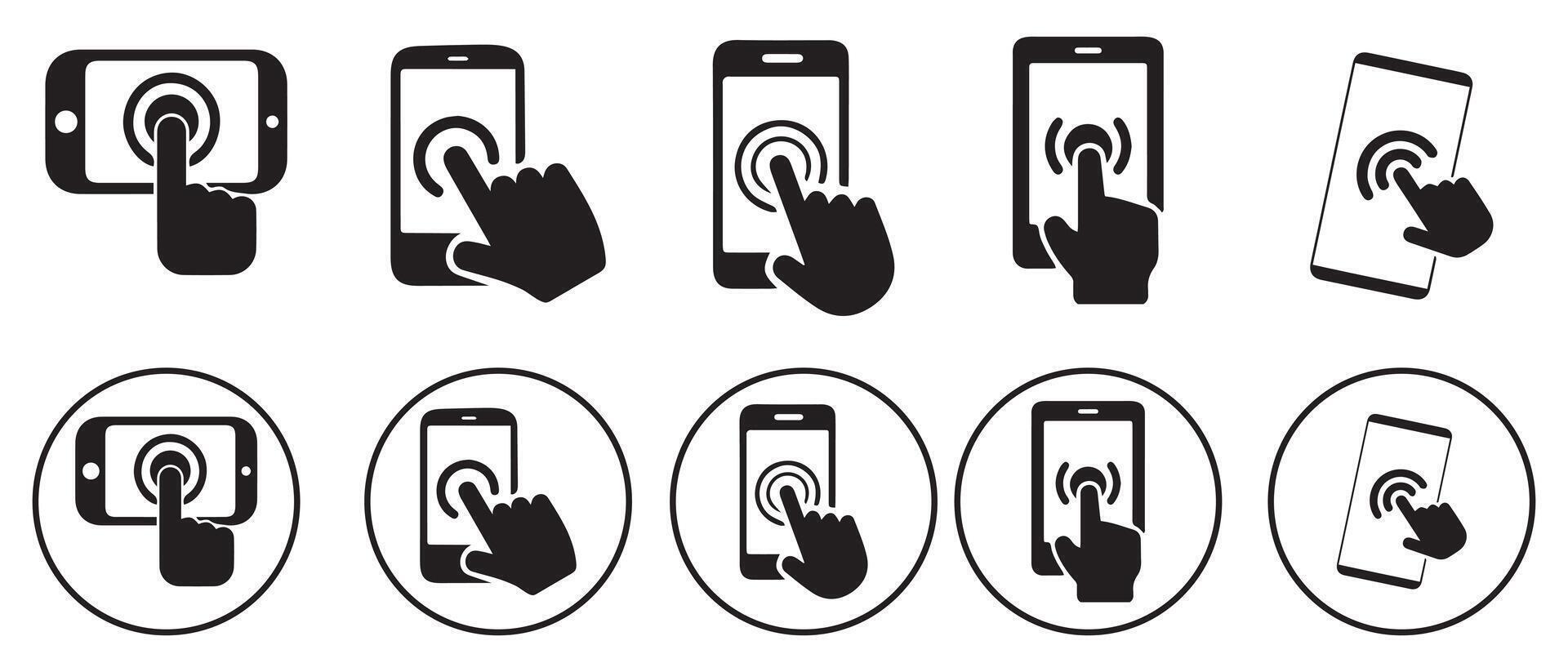 Smartphone click icon symbol. Hand-click symbol set. Illustration EPS 10 vector