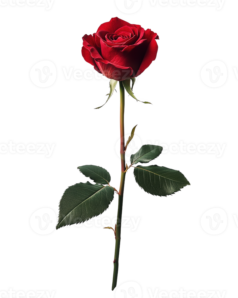 diese elegant rot Rose steht groß, präsentieren Reich Blütenblätter und beschwingt Grün Blätter png