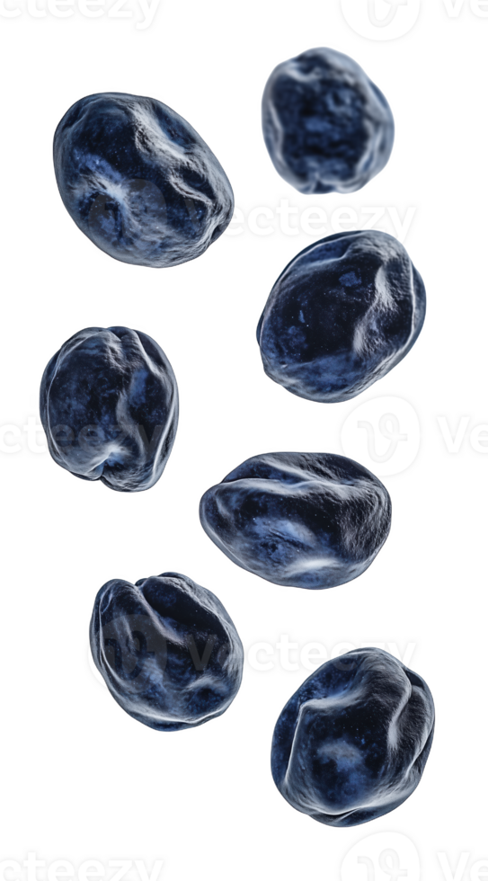 Floating blue plums soaring through the crisp air in an artistic display of vivid color png