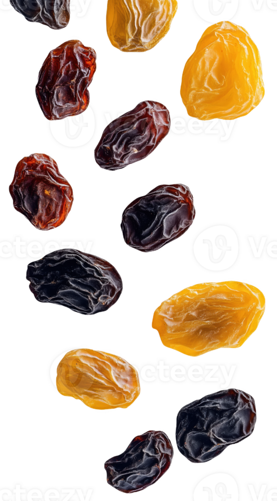 Raisins dancing in mid-air, a vibrant display of dried fruit artistry png