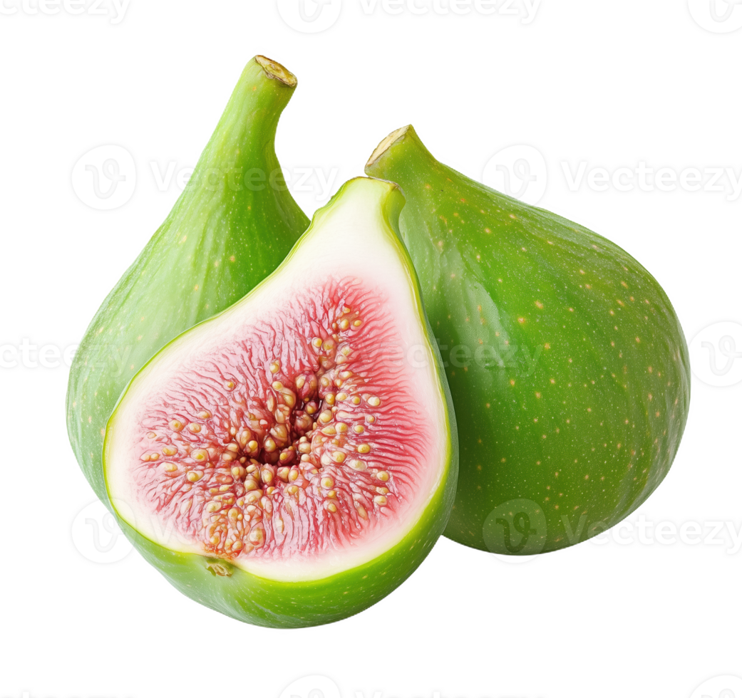A vibrant green fig cut in half reveals a juicy pink interior bursting with flavor png