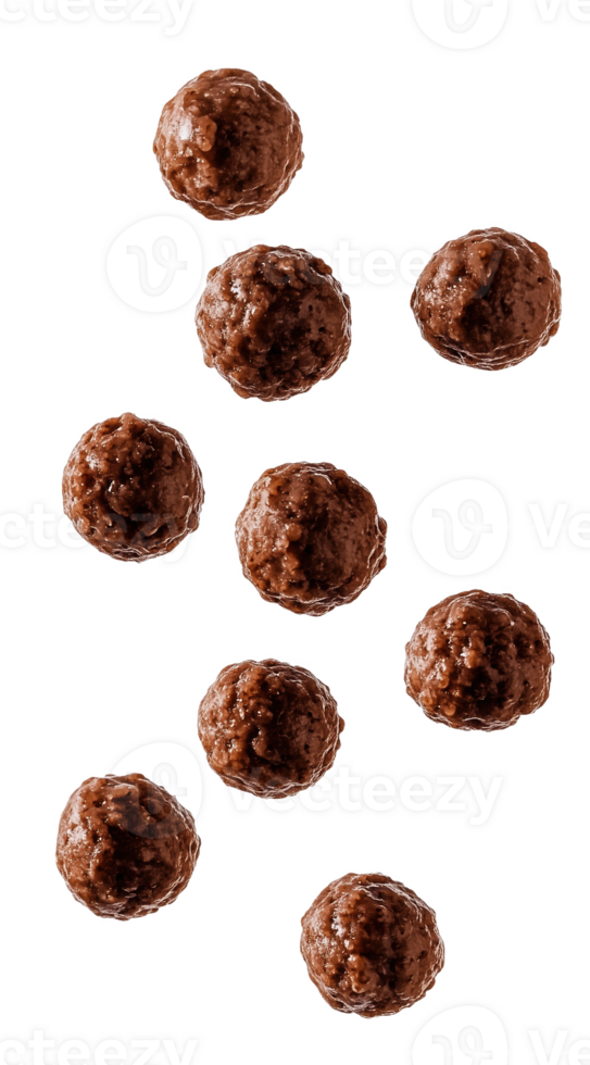 Cereal balls float in mid-air, capturing a whimsical breakfast moment png