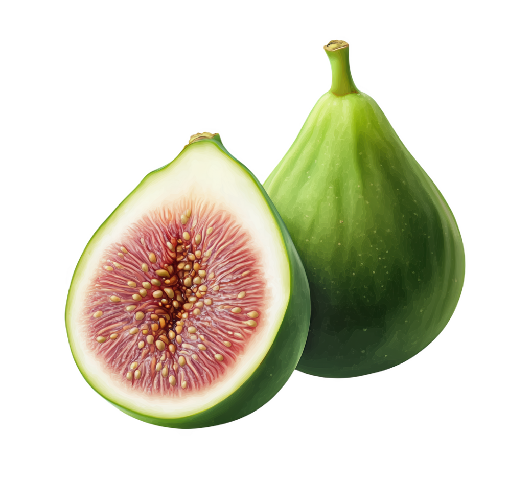 Freshly sliced green fig revealing its vibrant pit, perfect for culinary delights png