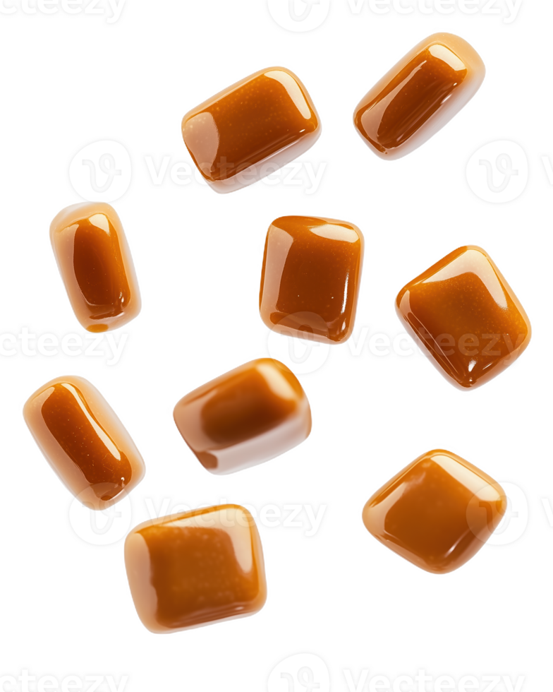 Colorful block of caramel-coated candies scattered playfully on a delightful sidewalk png