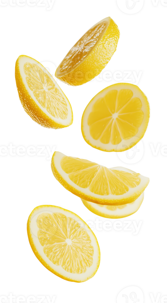 Slices of yellow lemons elegantly cascading in a bright and refreshing display png