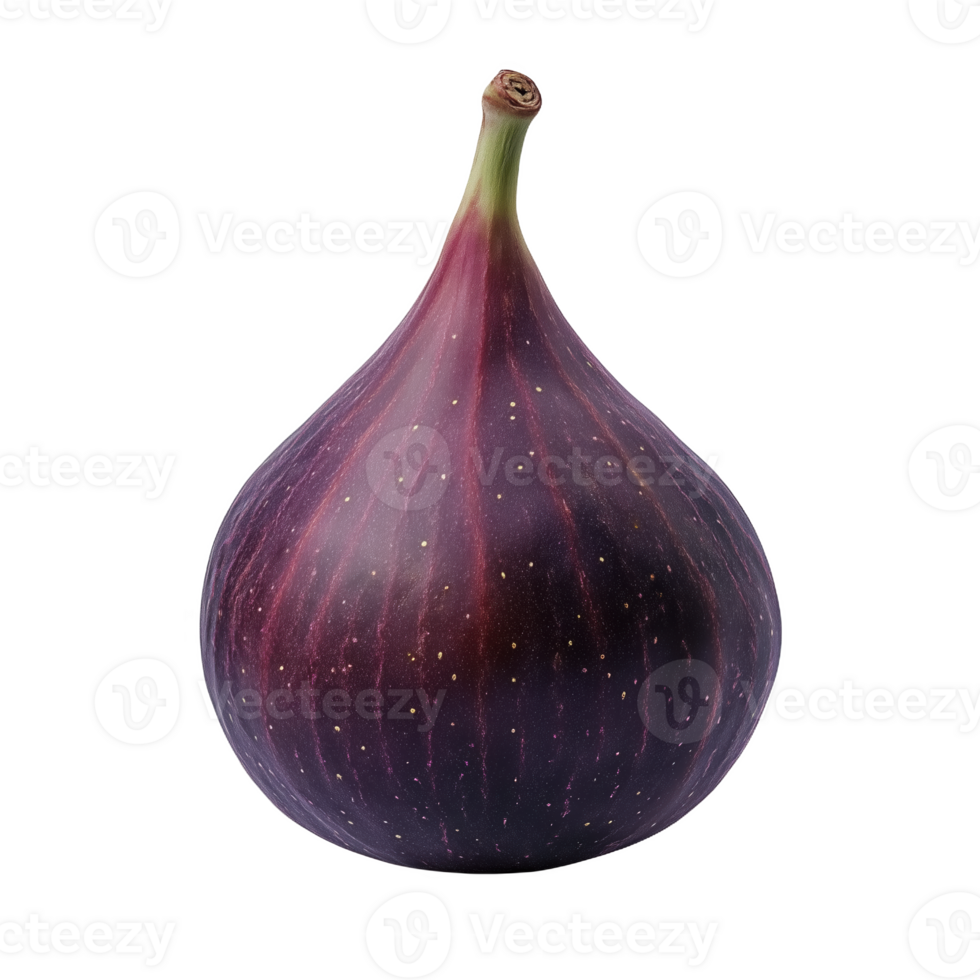 A ripe purple fig glistening with dew in a serene morning light on a pristine background png