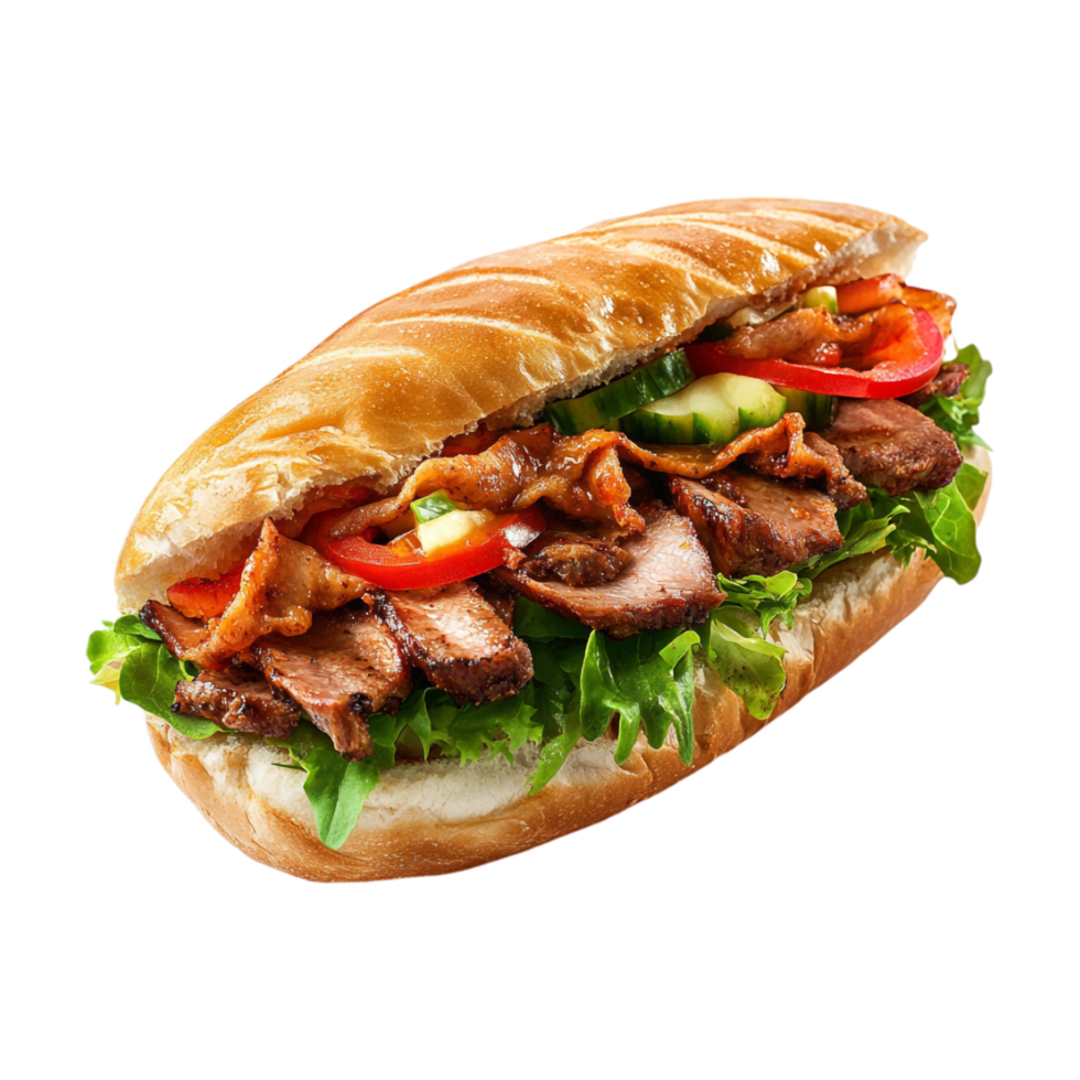 A sub sandwich with meat and vegetables png