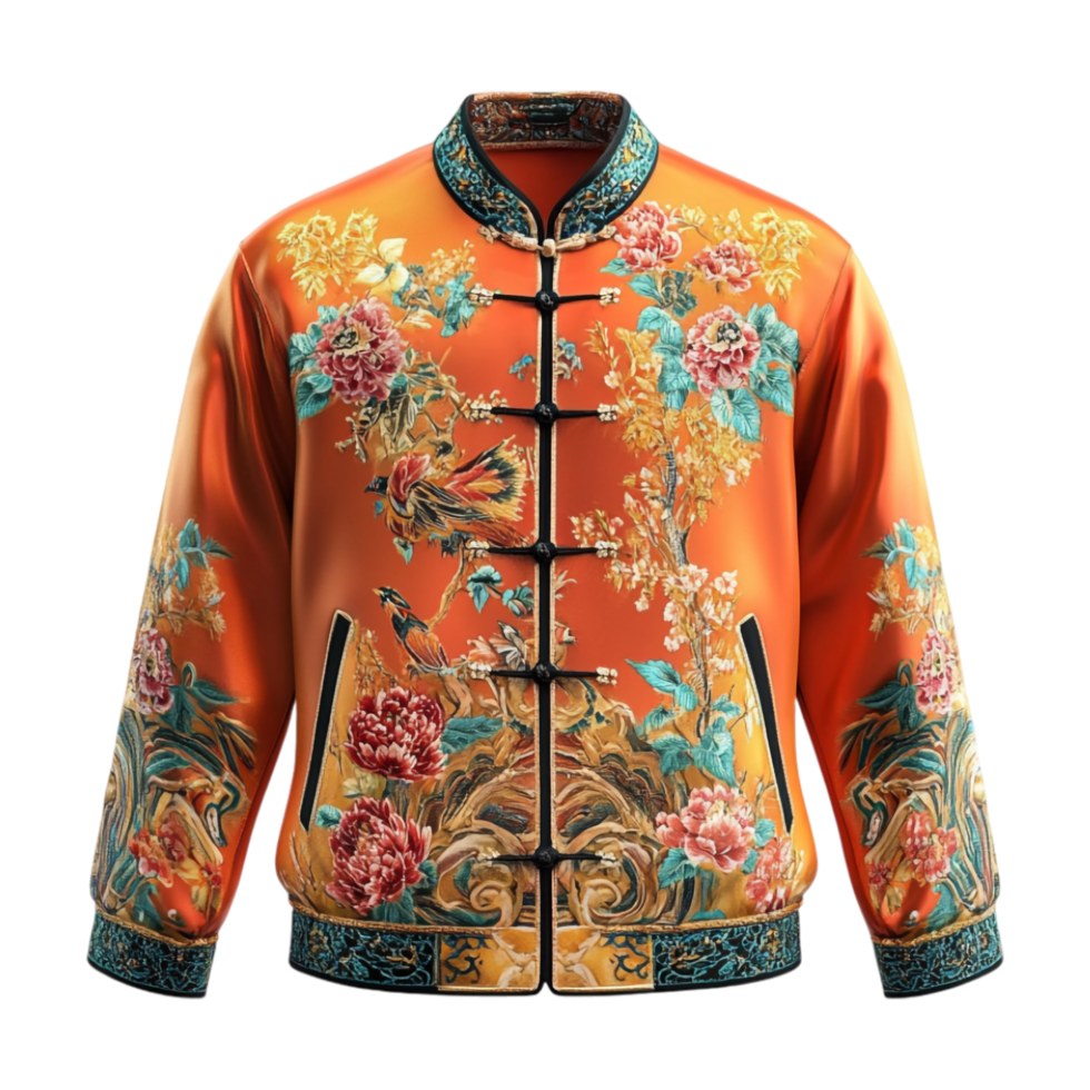 An orange jacket with floral designs png