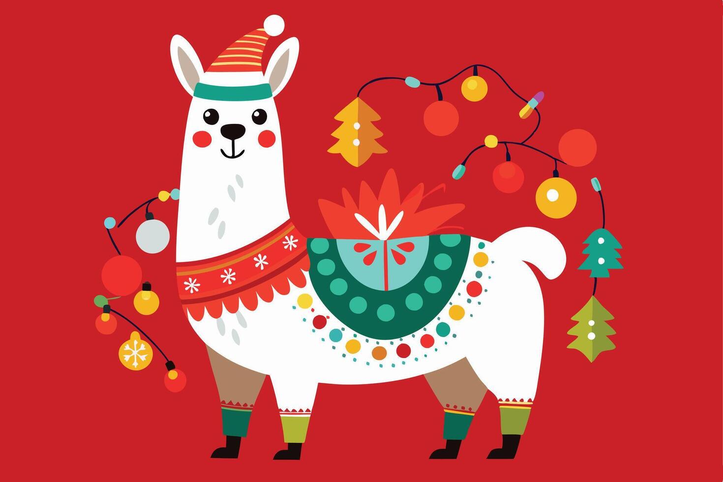 illustration of a llama with christmas decorations vector