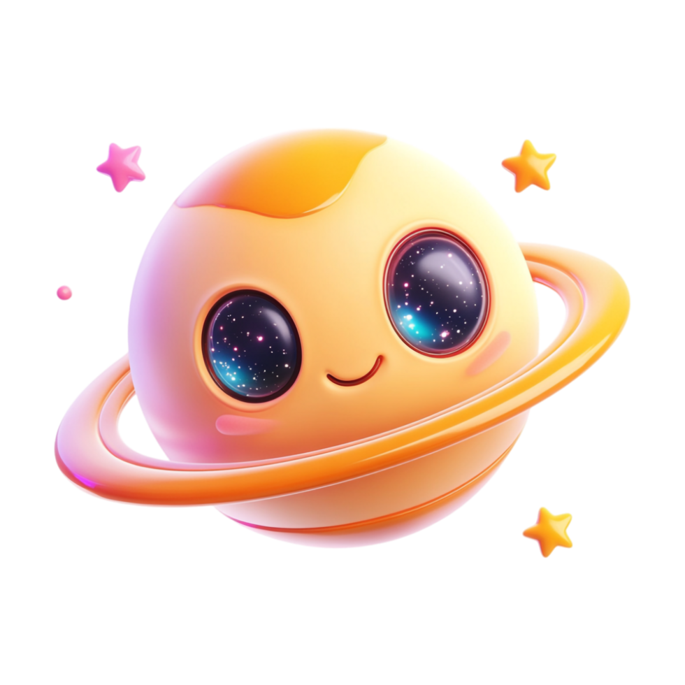 An illustration of a cute saturn with stars png
