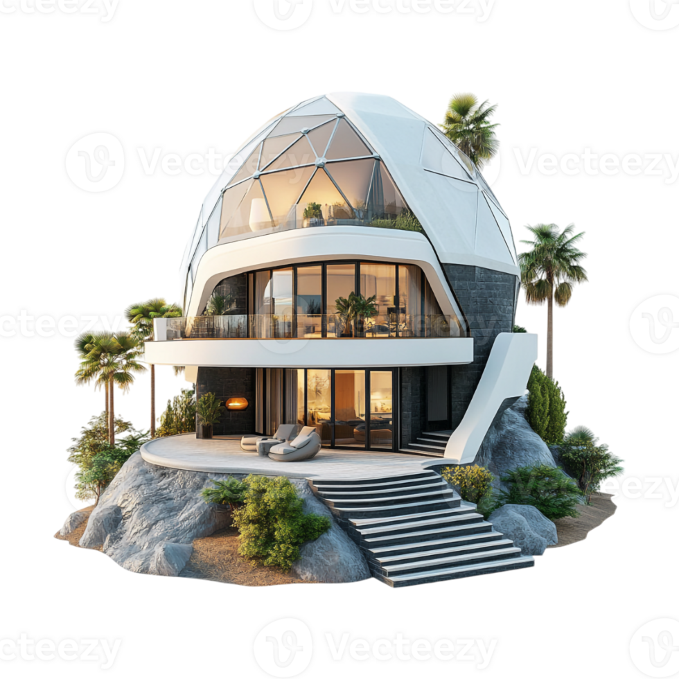 A futuristic house with a large glass dome png
