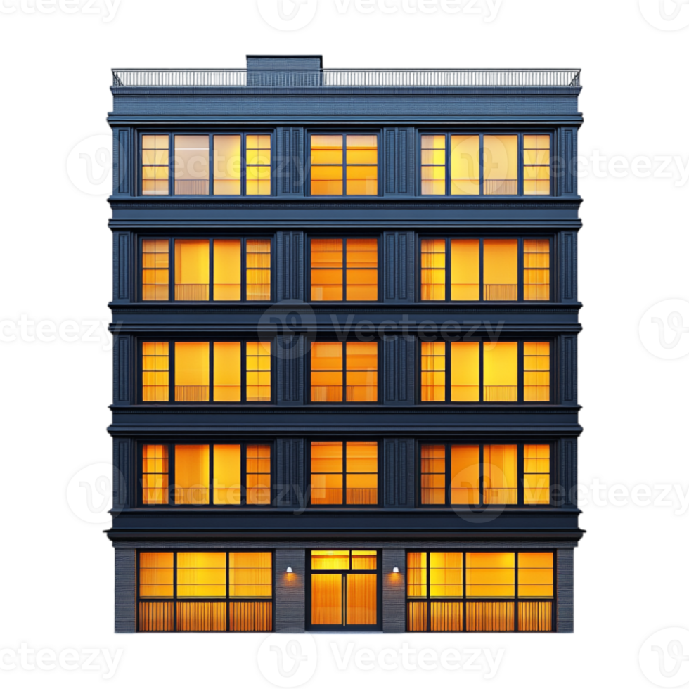 A building with many windows lit up at night png