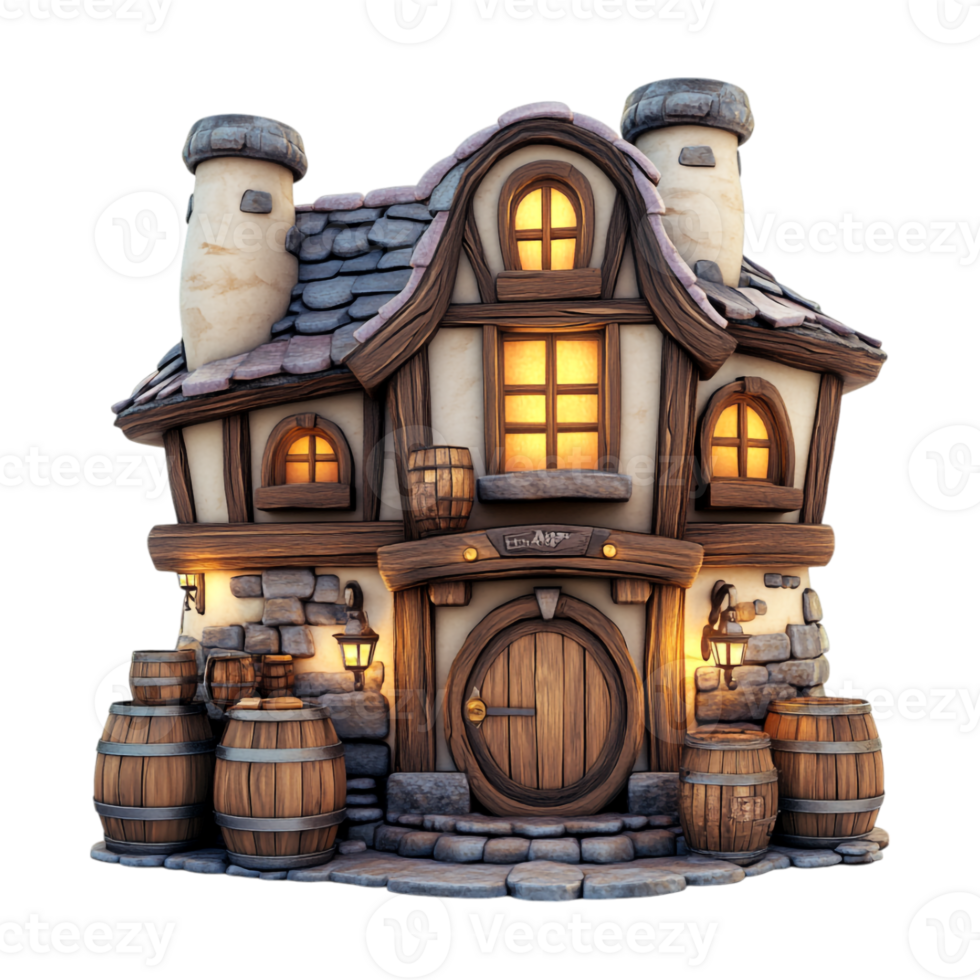 A cartoon house with a door and windows png