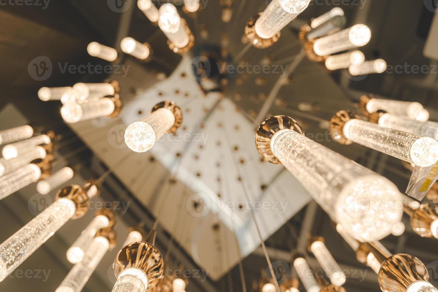 Close up of crystal on the chandelier. Luxury crystal chandelier. Abstract background. photo