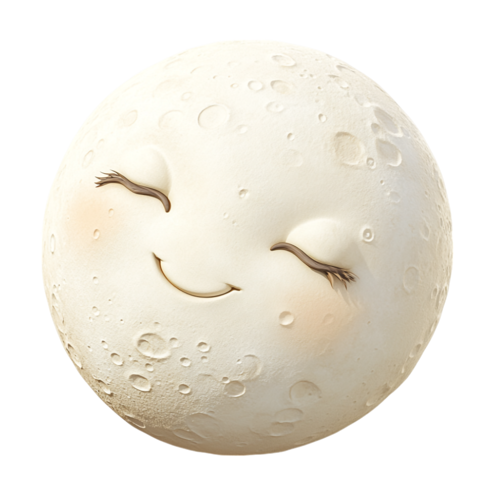A smiling moon with eyes and closed mouth png
