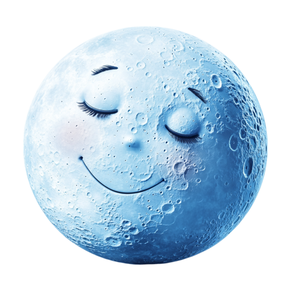 A smiling blue moon with eyes closed png