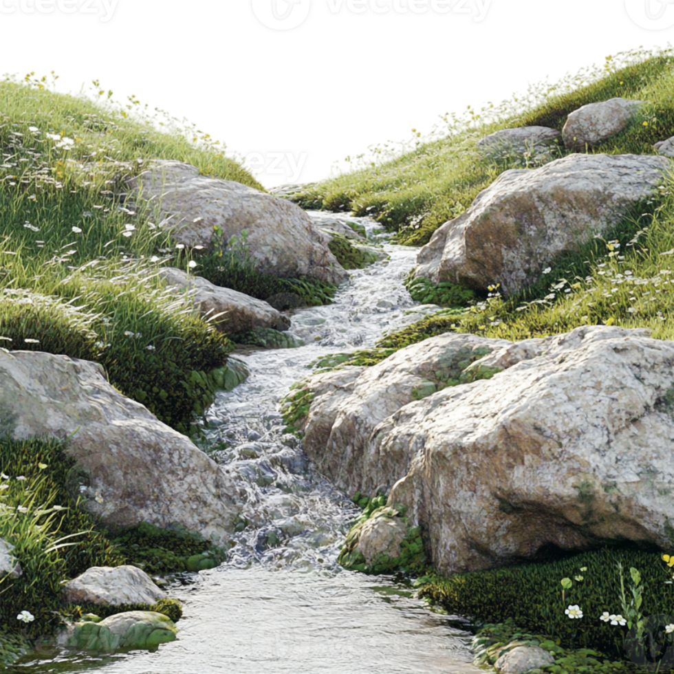 A stream running through a grassy field png