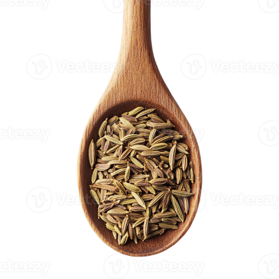 Fennel seeds in a wooden spoon png