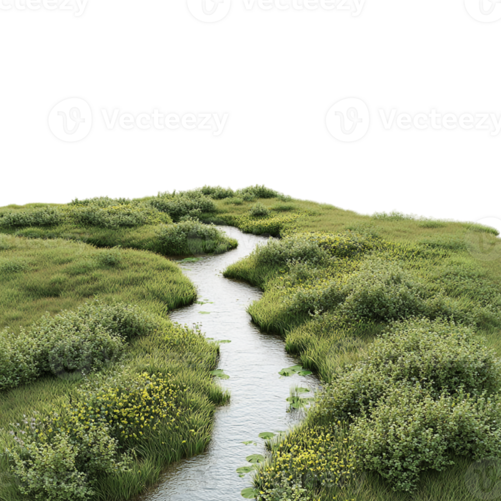A river running through a grassy field png
