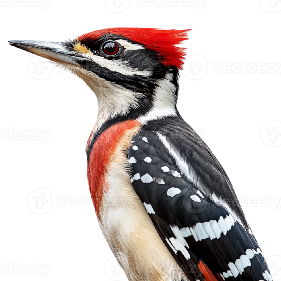A woodpecker with a red, white, and black head png
