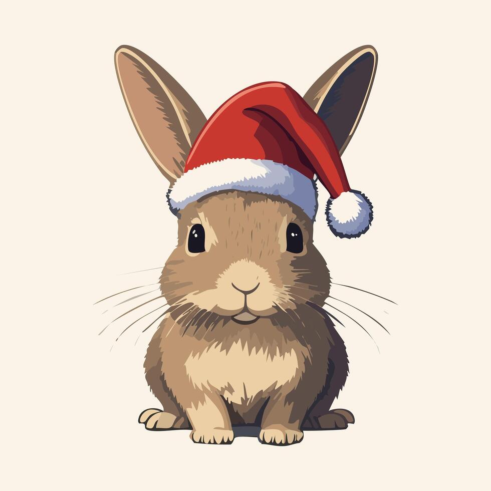 Rabbit with a Red Santa Hat vector