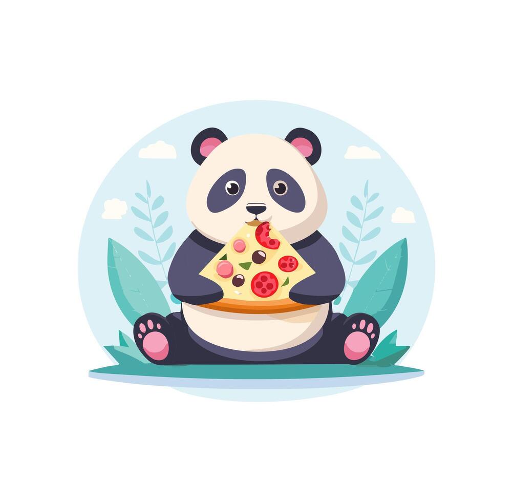 panda eating a giant slice vector