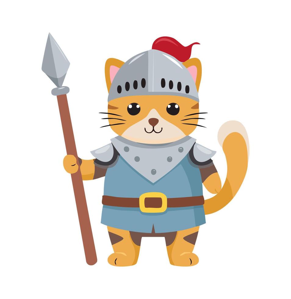 Cat dressed as a medieval knight with a tiny lance vector