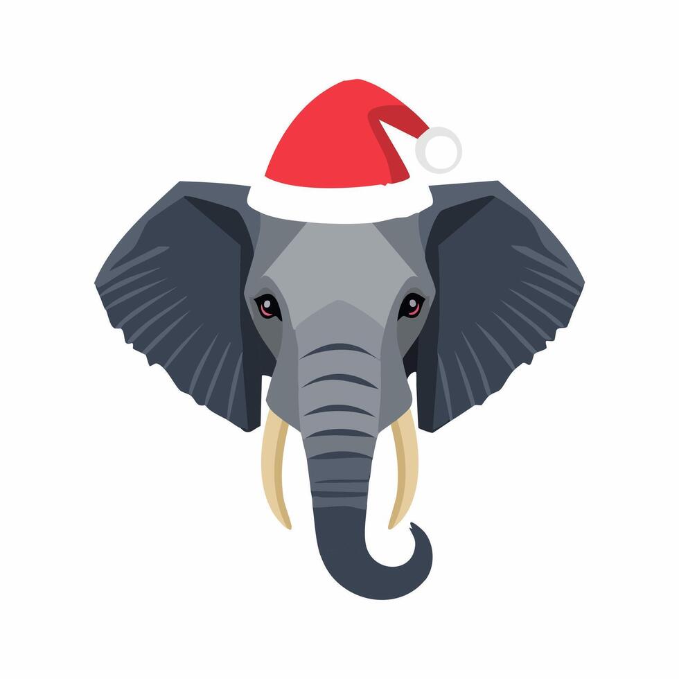 Elephant Face with a Red Santa Hat vector