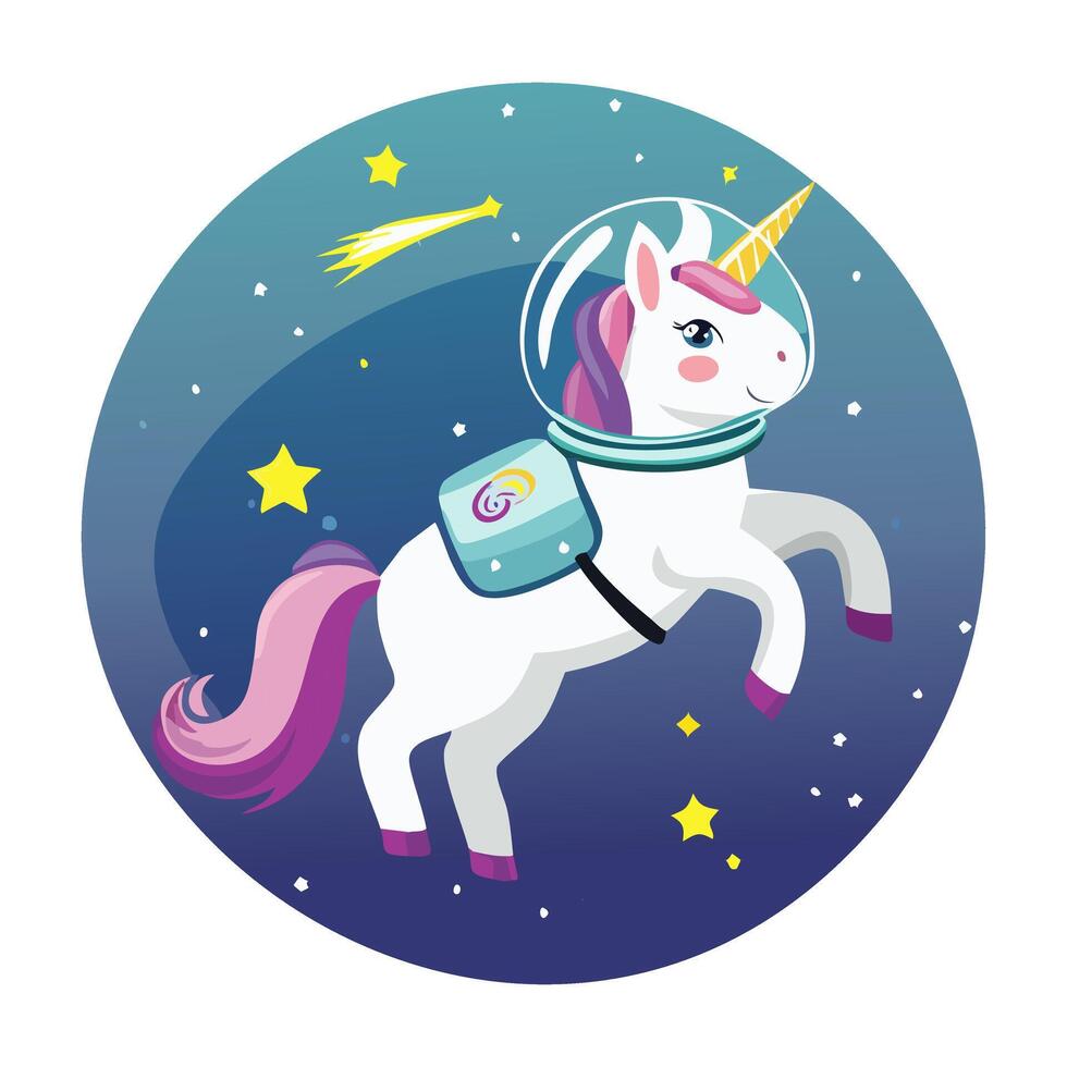 unicorn in astronaut gear floating in space vector