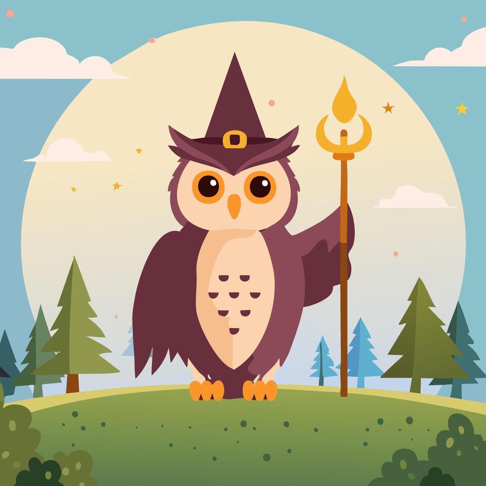 Mage Owl with a Staff vector