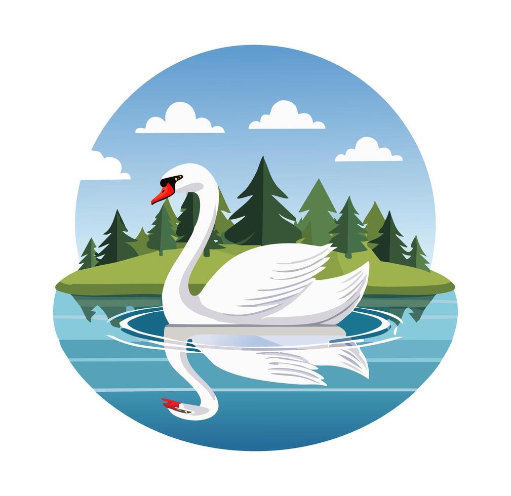 Swan Gliding Over a Glassy Lake vector